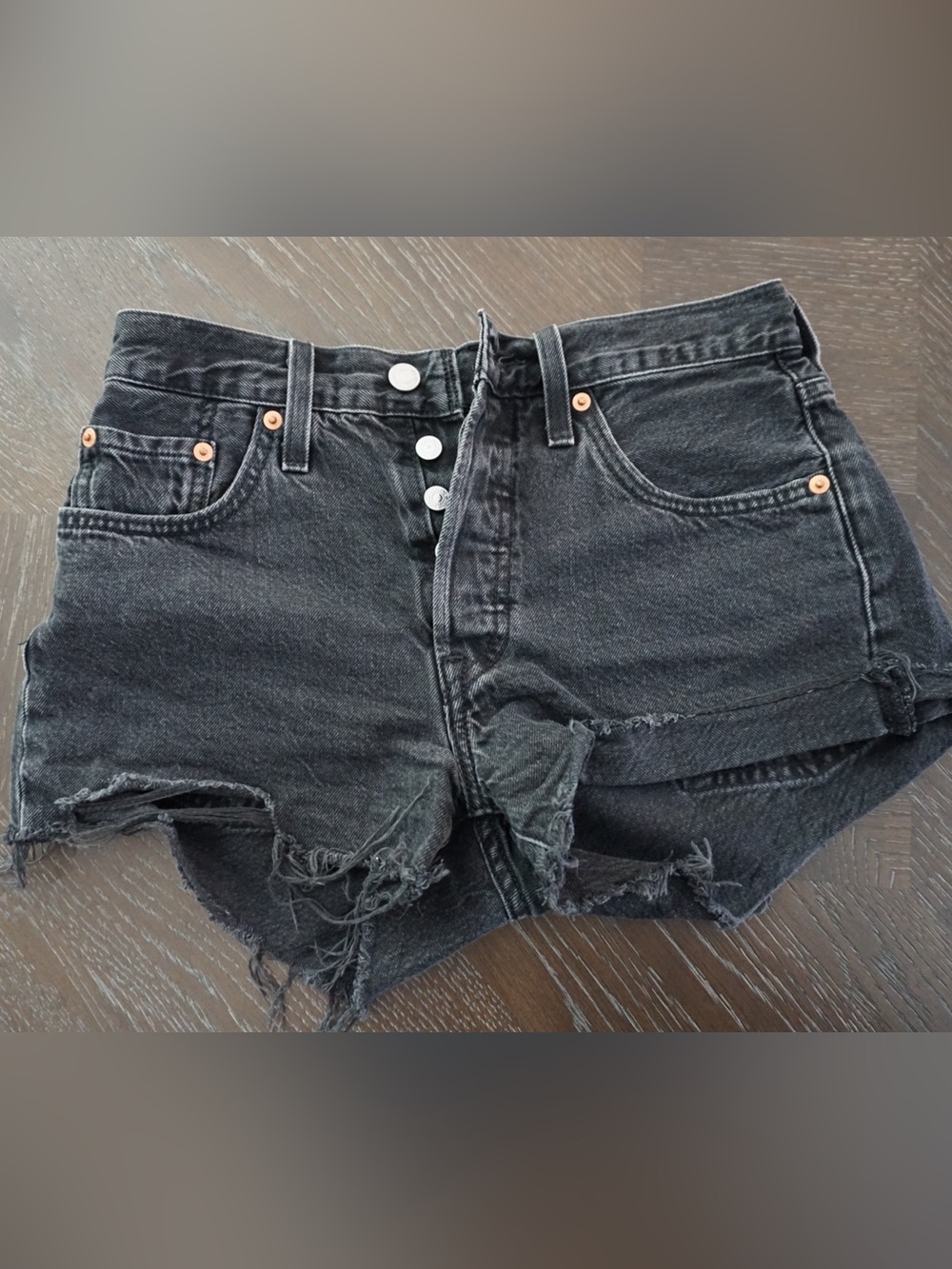 Levi's Black Distressed High-Waist Jean Shorts